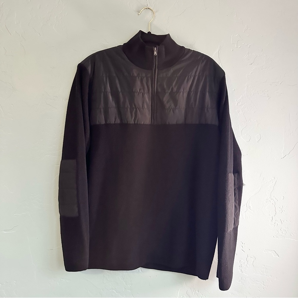 Michael Kors Men Luxe Black Wool Blend 1/4 Zip Pullover Sweater Jacket Large EUC